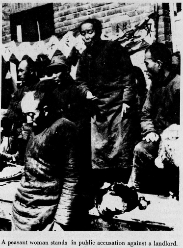 A peasant woman stands in public accusation against a landlord